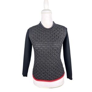 Alexander Wang gray black red cable-knit honeycomb sweater roll neck XS
